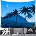 Arazzo con scena notturna tropicale, palme nere e falce di luna su tessuto blu - Palma notturna con luna (15)