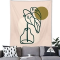Modern Morandi tapestry with minimalist monstera leaf art over a grey fabric sofa - 100x70(Peach Skin) / Nordic Minimalist Monstera Style (3)