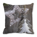 Rustic Christmas star and snowflake print on square peach skin pillow cover - Wood Grain Star and Bells (10)