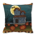 Halloween peach skin pillowcase with hand-drawn pumpkin, old house, and moon graphic - Full Moon Pumpkin House Style (28)