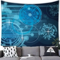 Arazzo astratto con cerchi geometrici blu sopra un moderno divano grigio in soggiorno - 9 / 100x70(Pelle di Pesca)