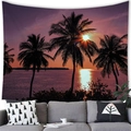 Tropical sunset beach tapestry featuring palm tree silhouettes in purple and pink tones - 100x70(Peach Skin) / Style 15