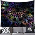 Detailed close-up of a cosmic mandala tapestry hung over a sofa in a modern living room - 11 / 100x70(Peach Skin)