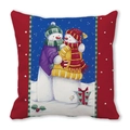 Christmas snowman cushion cover with peach skin texture and red polka dot border - 18x18 Inch / Red Polka Dot Snowmen Hugging Illustration Style (38)