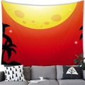 Sunset beach tapestry with coconut tree silhouettes and yellow sun on red sky - 100x70(Peach Skin) / Style 13