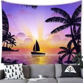 Arazzo da parete spiaggia al tramonto con palme e sagoma di barca a vela deco - Barca a vela al tramonto viola (14)