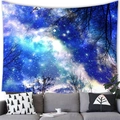 Starry galaxy tapestry with night sky and tree silhouettes for wall decor in home setting - 100X70 / Deep Blue Galaxy (3)
