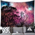 Macro detail of aurora galaxy tapestry with purple nebula and tree silhouettes on a wall - 100X70 / Pink Purple Nebula (5)