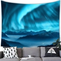 Detail of aurora borealis wall tapestry hanging above a modern sofa in a living room - 100X70 / Snow Mountain Aurora (11)