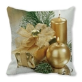 Square peach skin pillowcase with gold Christmas candles and pine branch print - Gold Gift Box and Candles (12)