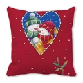 Red Christmas peach skin pillowcase featuring two hugging snowmen in a heart frame - 18x18 Inch / Snowmen in Heart Frame on Red Background Style (39)