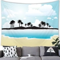 Tropical beach tapestry with sunset palm silhouettes and ocean waves for home decor - 100x70(Peach Skin) / Style 14