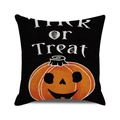 Halloween Trick or Treat kussenhoes met oranje pompoen en spinnenweb op zwart canvas stof - Trick OR Treat Kunsttekst (Zwart)