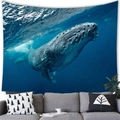 Detailed view of ocean whale tapestry hanging above a modern sofa for wall decor - 100x70(Peach Skin) / Gliding Humpback Whale (5)