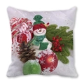 Merry Christmas pillow cover with snowman, pine branches and holiday ornaments - Scarf Snowman and Christmas Balls (13)