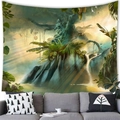 Dettaglio di un arazzo foresta tropicale con cascata appeso sopra un divano in salotto - 100x70(Pelle di Pesca) / Cascata della Foresta Pluviale (11)
