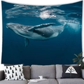 Artistic whale breaching in deep blue sea tapestry for living room wall decoration - 100x70(Peach Skin) / Shimmering Humpback Whale (10)