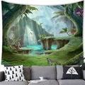 Dettaglio di un arazzo foresta tropicale con tigre e fenicottero sopra un divano - 100x70(Pelle di Pesca) / Foresta Tropicale Fantasy (12)