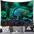 Dettaglio di arazzo foresta magica con funghi luminosi e cielo stellato sulla parete del soggiorno - 100x70(Pelle di Pesca) / Fungo Neon Cielo Stellato (16)