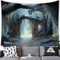Dettaglio di arazzo foresta incantata con archi in pietra e alberi antichi su una parete - 100x70(Pelle di Pesca) / Foresta di Rovine Fantasy (15)