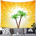 Sunset beach wall tapestry with green palm trees and bright orange sunrise background - 100x70(Peach Skin) / Style 18