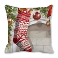 Christmas stocking oil painting print peach skin pillowcase for holiday sofa decor - 45x45cm / Fireplace Christmas Stocking Gift / 13