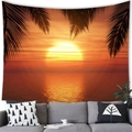 Arazzo da parete con spiaggia al tramonto e palme sopra un divano grigio - Enorme Tramonto Arancione Caldo (17)