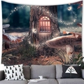 Arazzo da parete con foresta incantata e funghi giganti sopra un divano nel soggiorno - 100x70(Pelle di Pesca) / Albero Gigante delle Fiabe della Foresta (27)