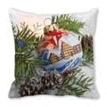 Christmas square cushion with snow house and pine cones on peach skin fabric - Red Snow House Ball Style (14)