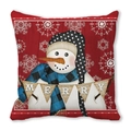 Funda de cojín roja con muñeco de nieve y texto Merry en suave tela piel de melocotón - 45x45 cm / Muñeco de nieve MERRY con fondo rojo y copos blancos (14)