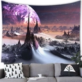 Arazzo con pianeta sci-fi, luna viola gigante e paesaggio di galassia stellata - 1 / 200x150(Peluche Corto)
