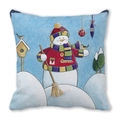 Christmas snowman pillow cover with colorful striped hat and scarf on blue background - 18x18 Inch / Red Sweater Snowman and Birdhouse Style (34)