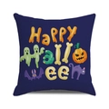 Dunkelblaue Halloween-Kissenhülle mit Aufdruck von Kürbis und schwarzer Katze - Dunkelblau Cartoon Text Design (21)