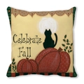 Fall decorative pillow featuring a black cat on a pumpkin with Celebrate Fall text - Celebrate Fall Black Cat Style (33)