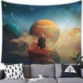 Vista dettagliata dell'arazzo da parete con pianeta surreale sopra un divano moderno - 200x150cm / Style 17 (Peach Skin Fabric)