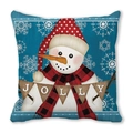 Funda de cojín navideño con muñeco de nieve y pancarta JOLLY en fondo azul - 45x45 cm / Muñeco de nieve JOLLY con fondo azul y copos blancos (15)