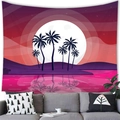 Arazzo spiaggia tropicale con silhouette di palme e riflessi viola dell'oceano al tramonto - Tramonto con riflessi viola (19)