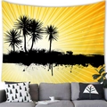 Tropical palm tree silhouette tapestry with yellow sunburst pattern for wall decor - 100x70(Peach Skin) / Style 16