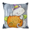 Halloween pillowcase featuring a cute white cat hugging a pumpkin on peach skin fabric - White Cat Pumpkin Illustration Style (34)