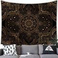 Detail of bohemian mandala wall tapestry with gold paisley patterns on black fabric - 100x70(Peach Skin) / Gold Edged Black Mandala (15)