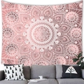 Detail of pink and white mandala wall tapestry with complex geometric floral patterns - 100x70(Peach Skin) / Pink and White Mandala (16)