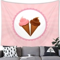 Wall tapestry featuring cartoon ice cream cones on a pink striped background in a living room - 100X70 / Pink Radial Stripe Ice Cream