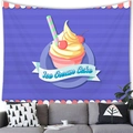 Detail of ice cream cake tapestry hanging above a sofa in a modern living room decor - 100X70 / Purple Stripe Ice Cream Cake