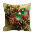 Christmas peach skin pillow case with festive red and green ornaments and pine needles - Red Green Balls and Gold Candle (17)