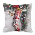 Merry Christmas peach skin square throw pillow cover with festive gift stocking design - 45x45cm / Red and White Stocking Full of Gifts / 17