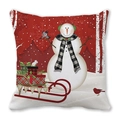 Funda de cojín navideña con diseño de muñeco de nieve, pancarta merry y patrón rojo - 45x45 cm / Muñeco de nieve con trineo y bandera MERRY (17)