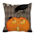 Halloween pumpkin and black crow print pillowcase with BOO! text on dark lattice background - Pumpkin Raven Style (36)