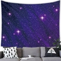 Deep purple galaxy star tapestry hanging over a grey sofa for living room decor - 100x70(Peach Skin) / Deep Purple Stars Cross Style (12)