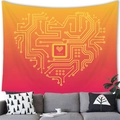 Arazzo tech cuore con sfumatura giallo-rosso e design a circuito dorato - 5 / 100x70(Pelle di Pesca)