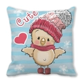 Detail of decorative throw pillow featuring cute cartoon chick in winter hat and scarf - Striped Background Chick (Style 5)